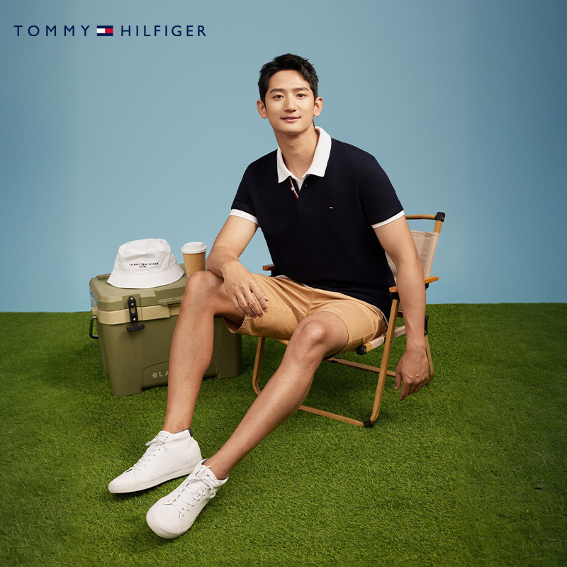 【透气舒适】Tommy24春夏男纯棉珠地网眼撞色门襟短袖POLO78J2771