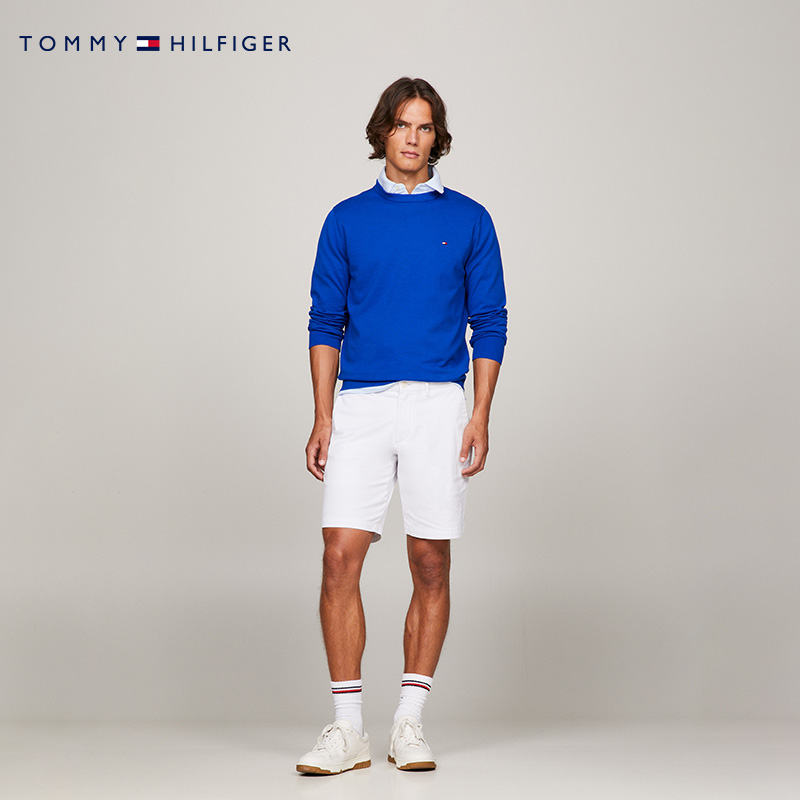 Tommy夏季男装经典1985斜纹微弹商务休闲简约直筒西裤短裤23563
