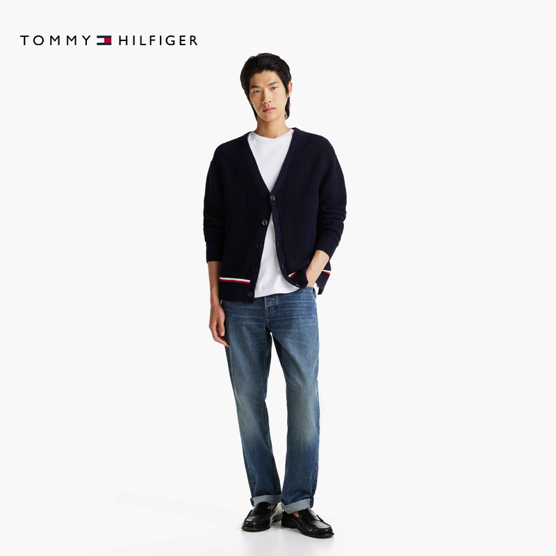 Tommy25春夏新款男装纯棉肌理V领慵懒宽松美式风毛衣针织开衫外套 - 图2
