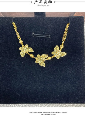 s925纯银镀黄金色首饰新款INS风碎冰冰三只蝴蝶手链轻奢爆闪手饰