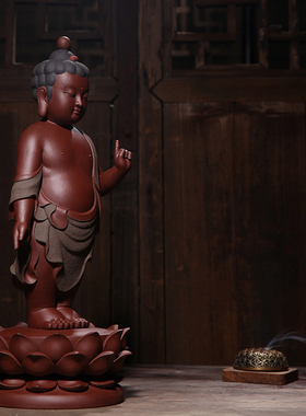 宜兴紫砂 紫砂 雕塑 茶宠 摆件 精品雕塑 荀少华制太子佛
