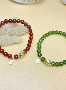 S925银天然红玛瑙新中式手链福元