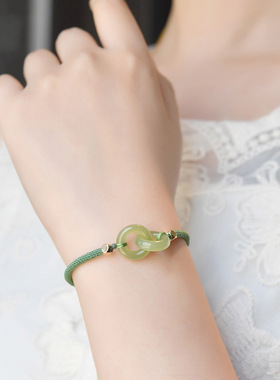 和田玉环环相扣手链女小众设计