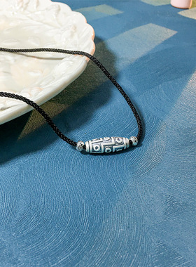 999银天珠吊坠项链黑棉绳百搭