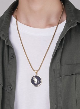 祈祷之手祷告圆牌项链钛钢吊坠