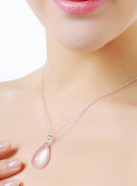 925纯银天然水滴形粉晶葡萄石