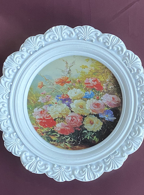 欧式白色雕花圆形相框摆件