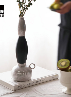 一匚中古银彩陶瓷花瓶家居摆件