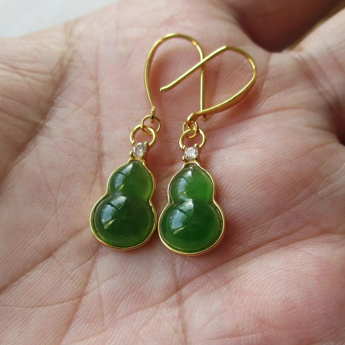 玉雕湾和田玉耳坠绿白糖色耳环女耳饰水滴菱形925纯银镀黄金耳钩,淘宝优惠券,粉丝福利购,淘宝优惠卷