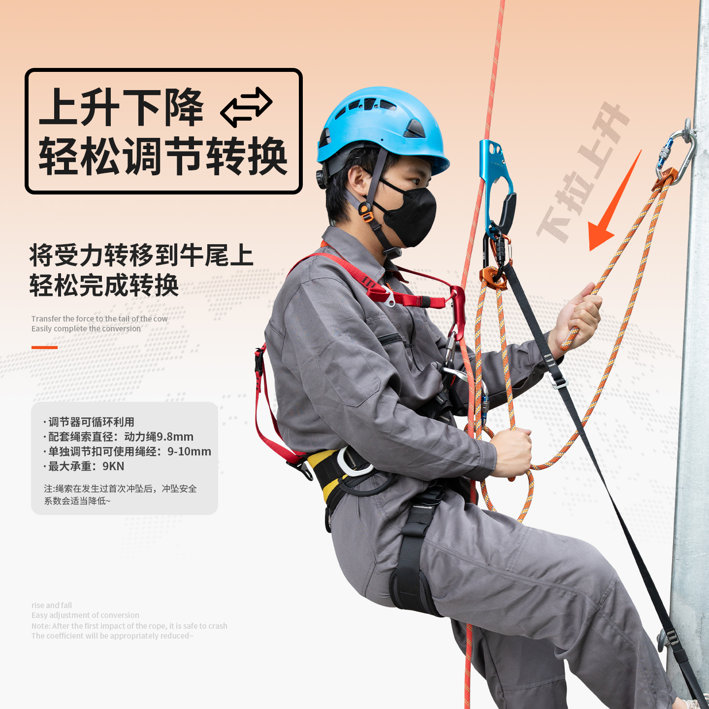 牛尾调节器户外攀岩动力绳双挽索速降保护可释放锚点高空防坠装备 - 图2