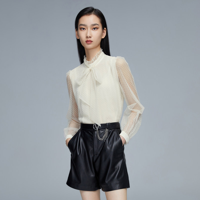 卡拉佛雪纺2021秋新款米色女蕾丝衫 colove蕾丝衫/雪纺衫