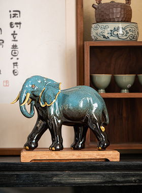 陶瓷招财大象一对摆件家居客厅