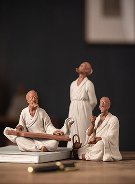 陶瓷历史人物伯牙雕塑家居书桌