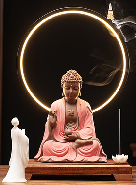 中式风释迦摩尼陶瓷如来发光佛像