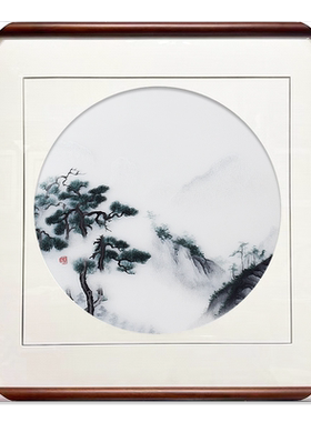 顾氏手工苏绣三联画山水风景画