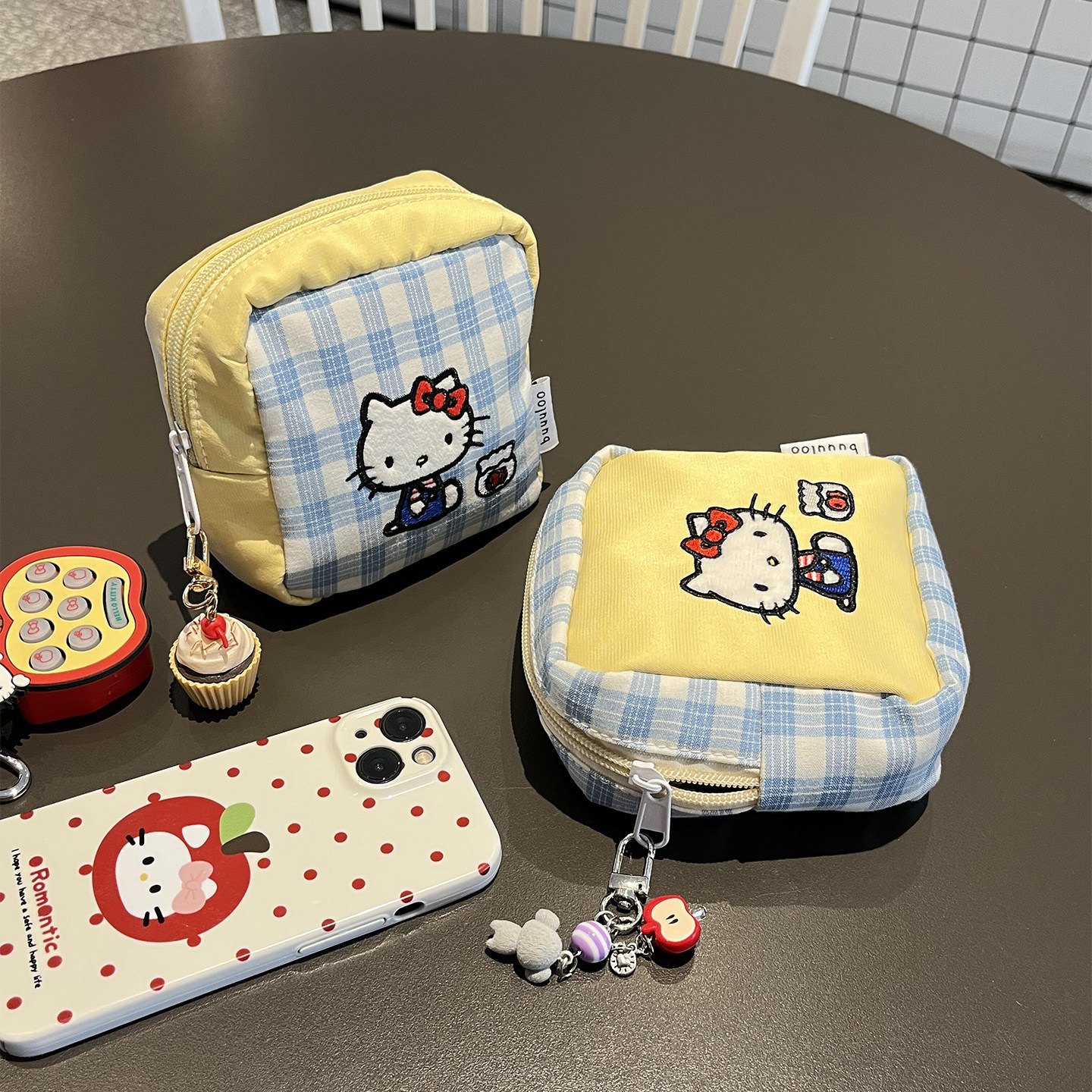 帆布格子豆腐包化妆包迷你收纳小包随身便携化妆品口红杂物零钱包,淘宝优惠券,粉丝福利购,淘宝优惠卷