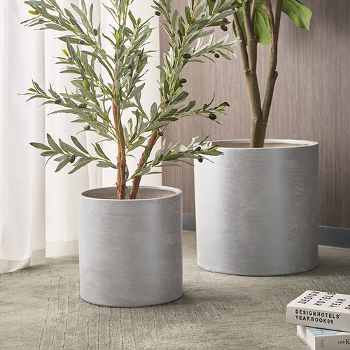 大型花盆花器摆件组合水泥花盆直筒高款大口径灰色简约个性特大号 - 图2