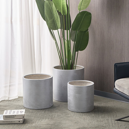 大型花盆花器摆件组合水泥花盆直筒高款大口径灰色简约个性特大号 - 图1