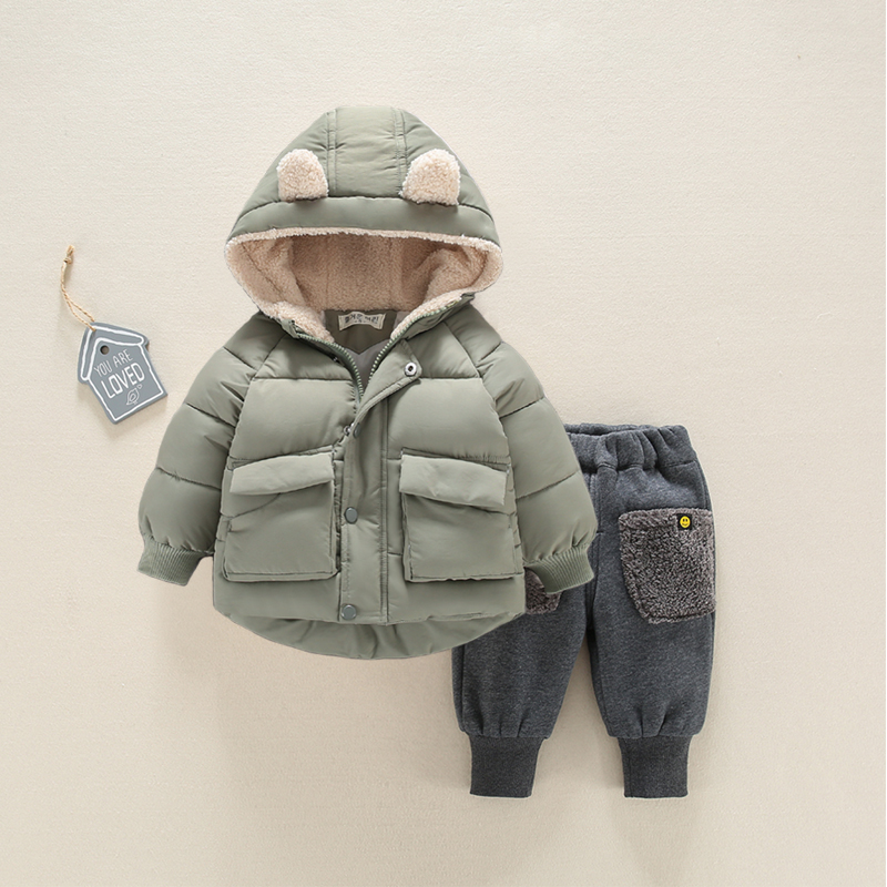 宝宝棉衣套装2023冬装新款婴儿棉袄男童加绒加厚保暖小童外套1-3