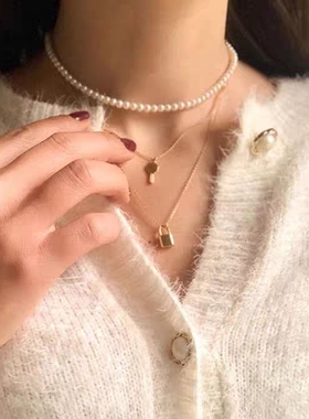 925银镀18k金钥匙吊坠情侣项链女男款轻奢小众520礼物送男友女友