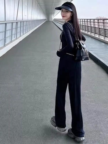 Весенняя черная шелковая одежда для защиты от солнца, спортивный костюм, комплект, городской стиль