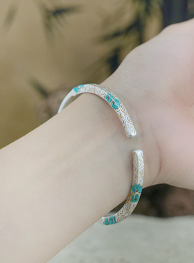 足银999描金珐琅彩繁花似锦手镯