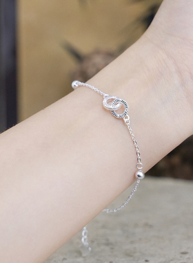 足银999莫比乌斯环双环手链轻奢