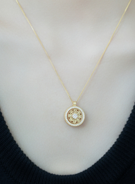 足银999镶钻旋转八宝罗盘项链