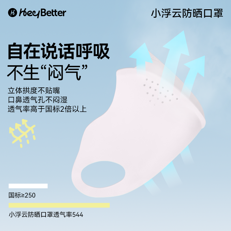 Hey Better儿童/成人小浮云防晒口罩超薄透气不闷可机洗夏天防护