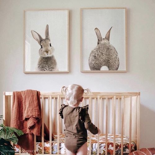 北欧同步儿童房装饰组合壁画兔宝宝系列幼儿园托儿所实木装饰挂画 - 图1