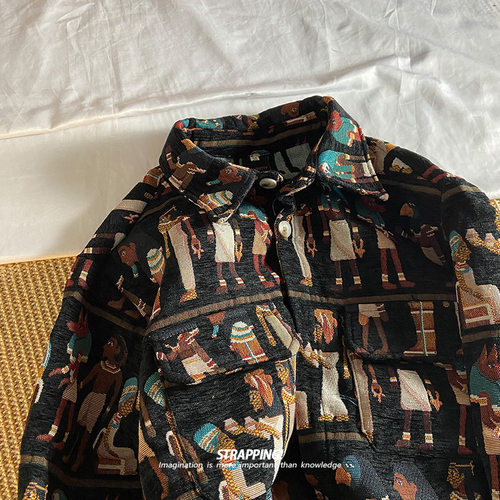 古埃及文化北欧绣花衬衫外套春秋呢子vintage日系复古男女潮流 - 图2