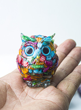 跨境天然水晶碎石滴胶猫头鹰办公