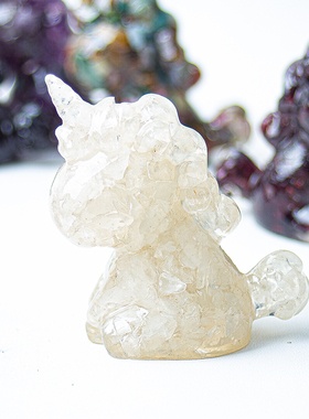 天然紫水晶碎石树脂独角兽摆件