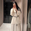 Black Thin Belt Women's Matching Skirt Sweater Down Jacket