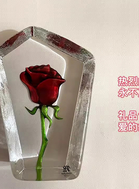 瑞典水晶玫瑰花摆件礼物刻字定制