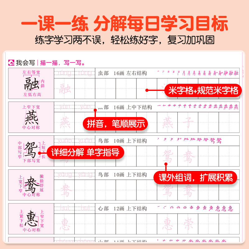 2024名校课堂一笔好字语文小学生练字帖一二三年级四五六上下册同步课本英语练字本人教版临摹描红专用硬笔每日一练书法-图1