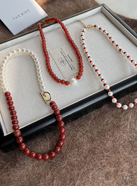 新中式风轻奢高级感红玛瑙锁骨链