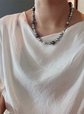 真多麻混彩正圆强光玻璃珍珠项链女早春新款小众气质轻奢简约饰品