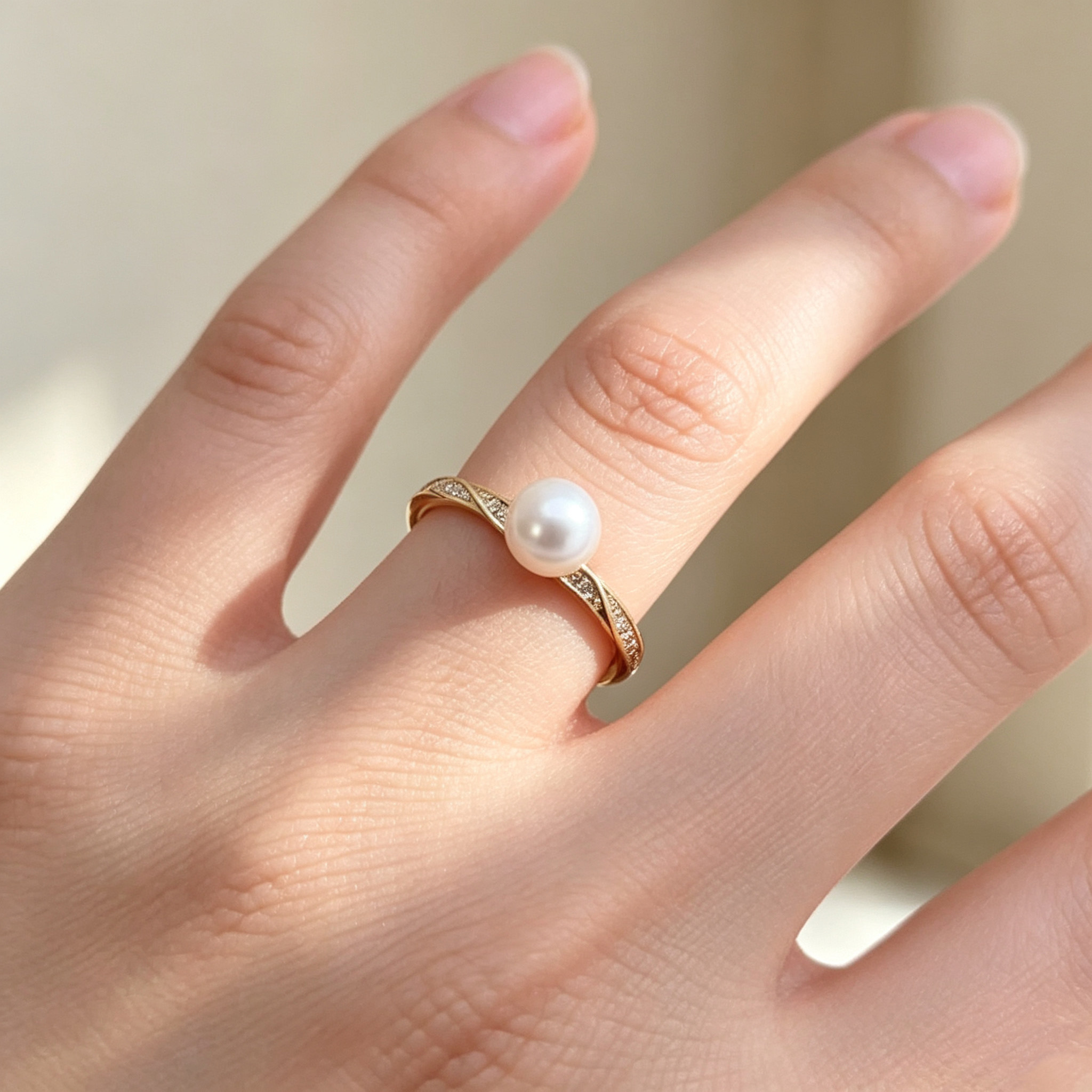 Xiwen natural freshwater 6-7mm round white pearl ring S925 silver simple and fashionable ring opening