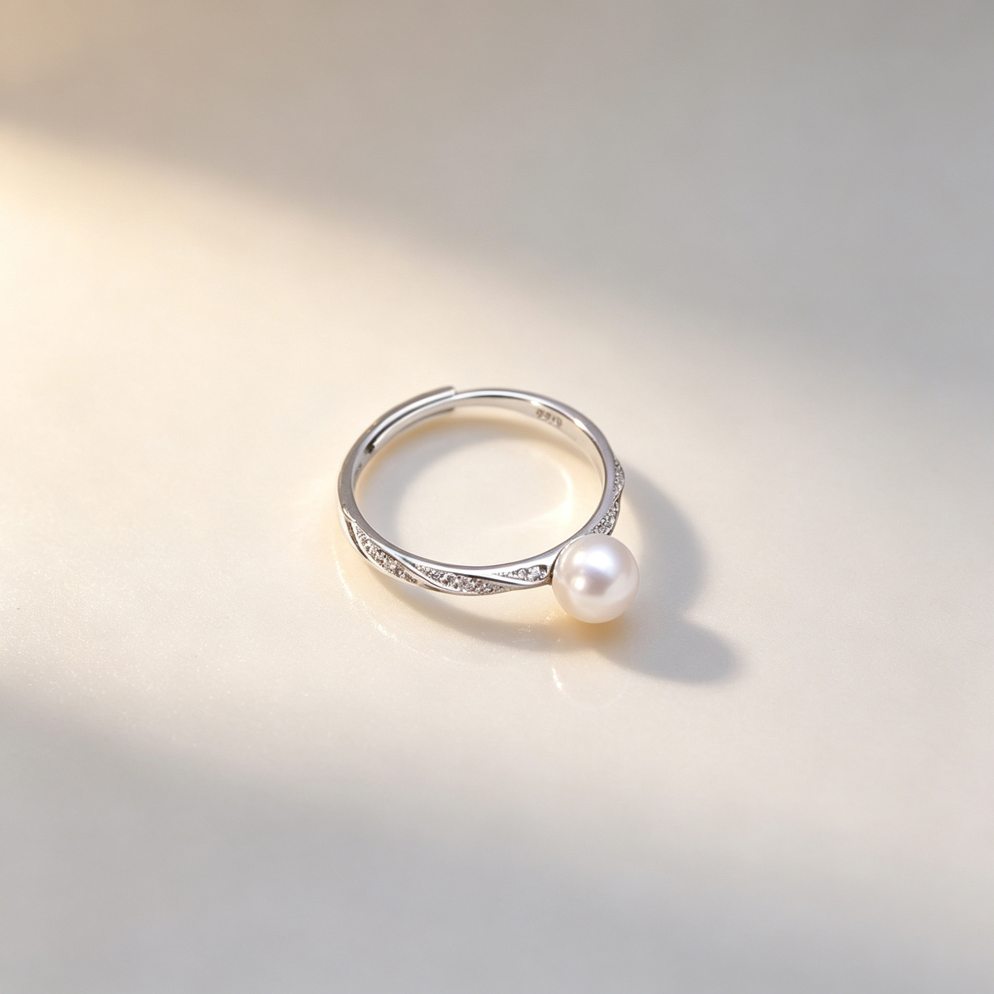 Xiwen natural freshwater 6-7mm round white pearl ring S925 silver simple and fashionable ring opening