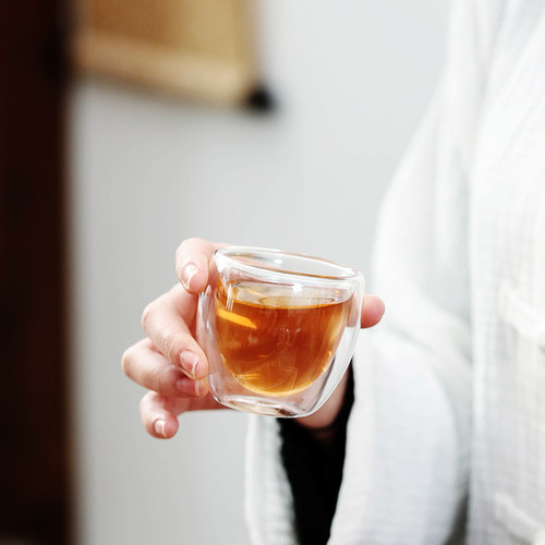 馨玉坊耐热玻璃双层隔热花茶杯茶具防烫品茗杯子禅定大度直身茶杯 - 图2