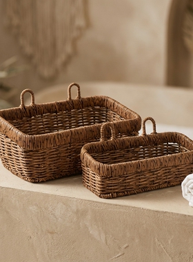 手工藤条复古田园收纳篮