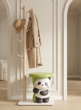 可爱熊猫木质衣帽架装饰摆件