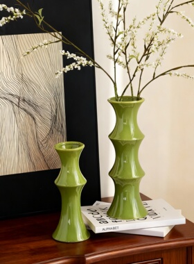绿色陶瓷花瓶轻奢简约客厅摆件
