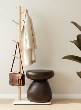 现代简约木质蘑菇造型衣帽架摆件