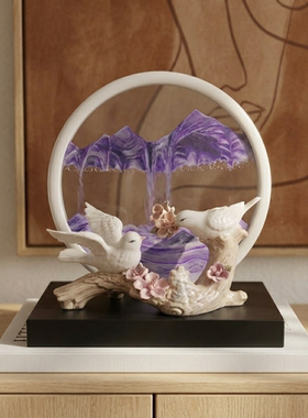 新中式紫色爱心流沙家居摆件
