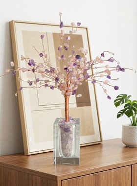 紫色花树透明方座轻奢客厅摆件