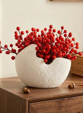 奶油风白色碗形花器桌面摆件
