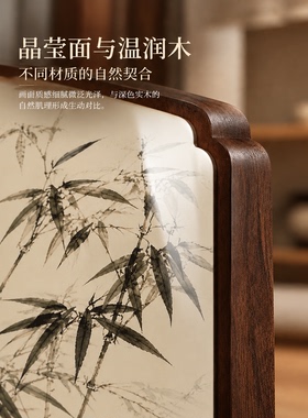 新中式竹子花鸟实木折叠屏风摆件