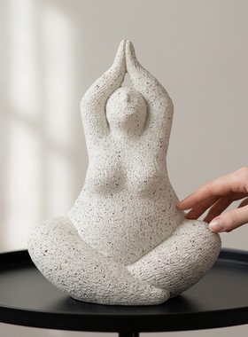 创意瑜伽人物白石雕塑摆件冥想